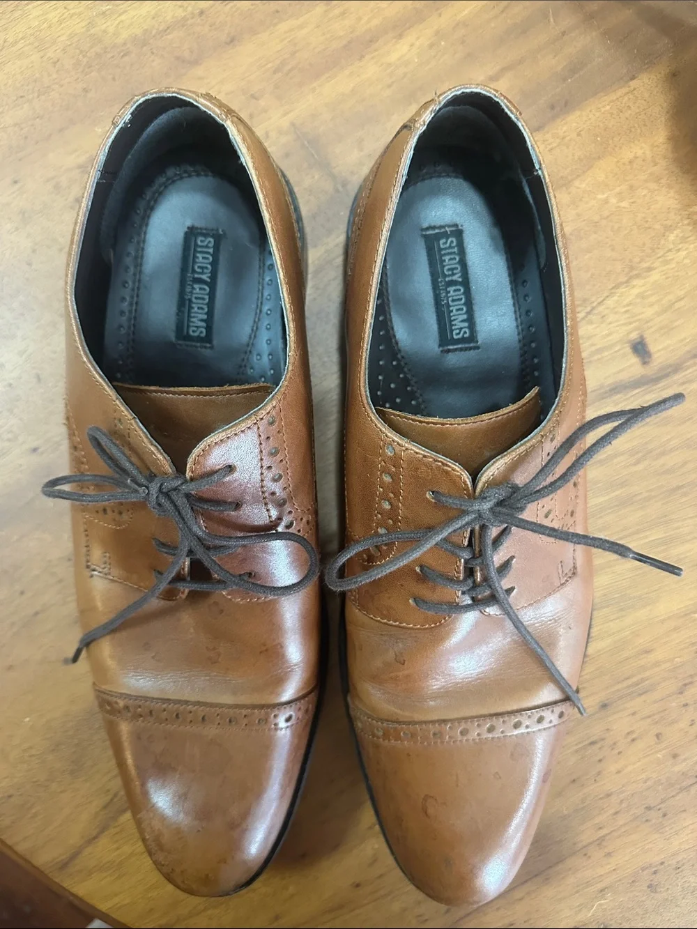 Stacy Adams Tan/Brown Leather Lace-Up Oxfords